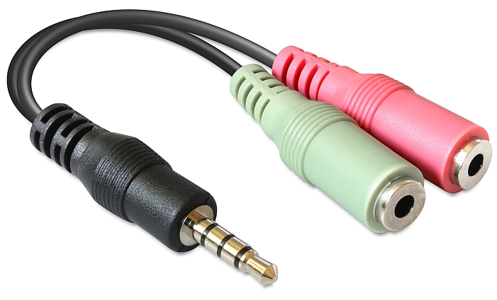 Delock Headset Adapter 1 x 3,5 mm 4 Pin Klinkenstecker > 2 x 3,5 mm 3 Pin Klinkenbuchse (Standard Belegung) 