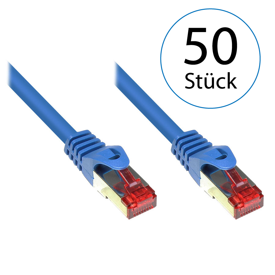 10,0m LAN Netzwerkkabel Cat.6 Blau - 50er Pack 