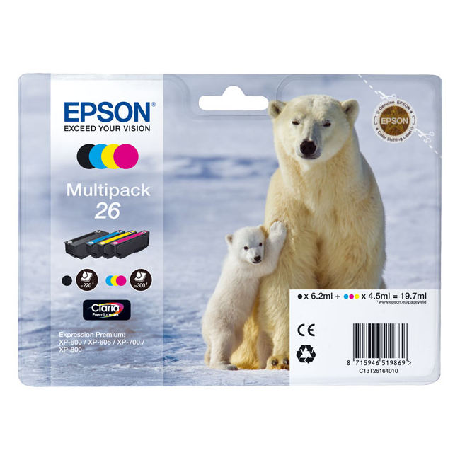 Epson 26 Tinte Multipack (C13T26164010) Schwarz, Gelb, Cyan, Magenta 
